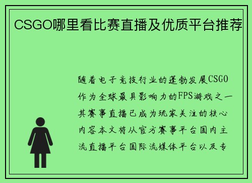 CSGO哪里看比赛直播及优质平台推荐
